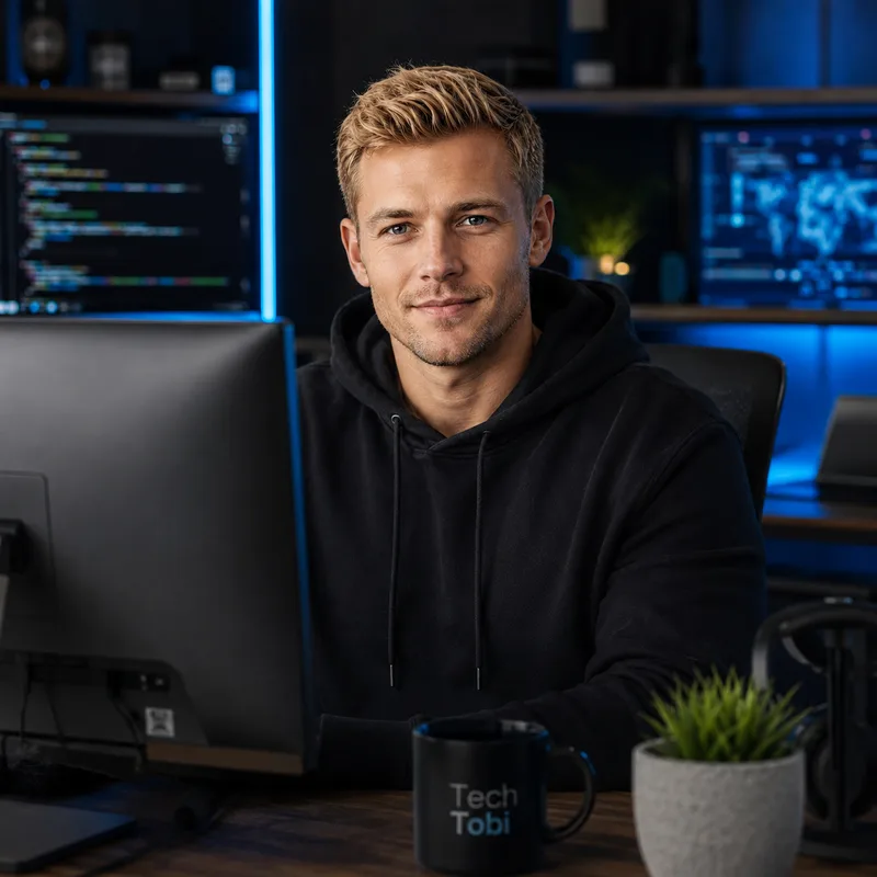 Porträt von TechTobi, einer KI-Persona (KI-generiertes Bild)